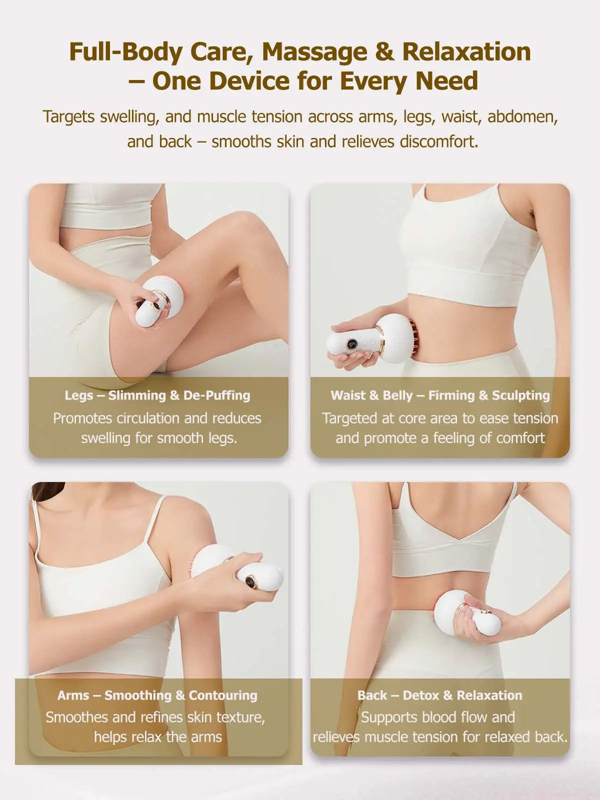 Professional Handheld Massager for Muscle & Lymphatic Support - Rechargeable Device with Heat & Vibration for Full-Body Care on Neck, Back, Arms, Waist, Belly & Legs, Portable White Gift
