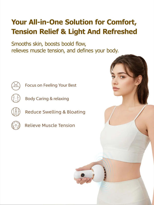 Professional Handheld Massager for Muscle & Lymphatic Support - Rechargeable Device with Heat & Vibration for Full-Body Care on Neck, Back, Arms, Waist, Belly & Legs, Portable White Gift